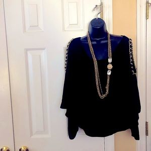 LNWOT SKY 😇High end designer cold shoulder black/ gold  blouse